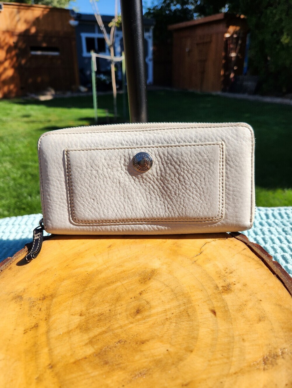 Coach Chelsea Pebbled Leather Accordion Zip-Around Wallet in Cream